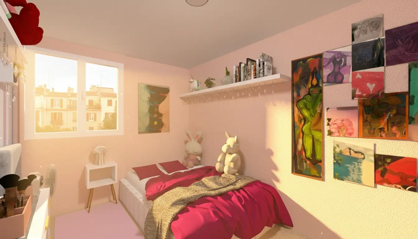 Rendu_3D_Chambre_eclaire Chambre lumineuse avec déco artistique