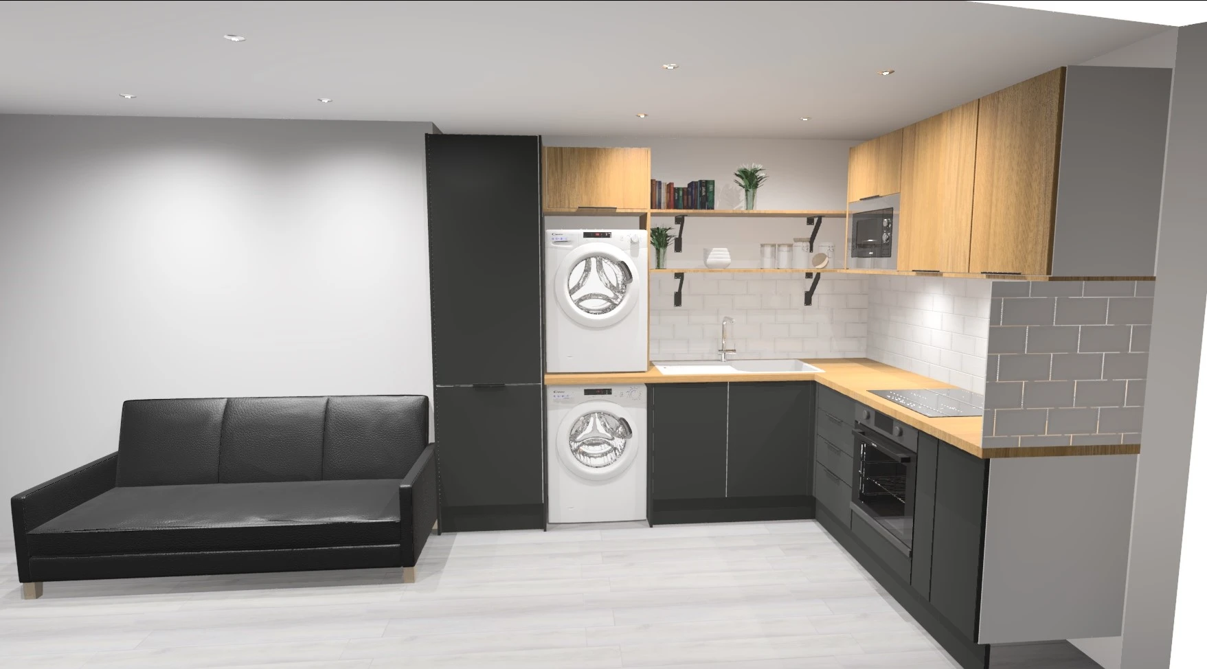 Rendu_3D_Cuisine_Laverie Cuisine moderne avec électroménagers intégrés