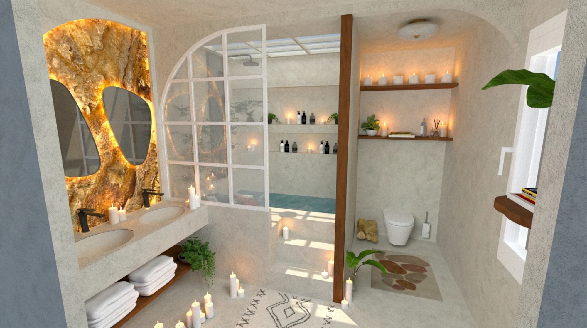 Rendu_3D_Salle_de_bain Salle de bain avec bougies et décoration naturelle
